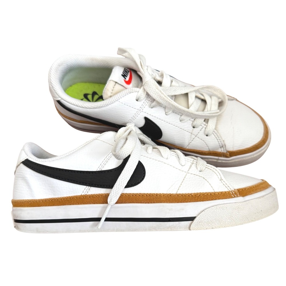Nike Court Legacy Next Nature Women Size 6 Low Cut White Black Tan Sneaker‎